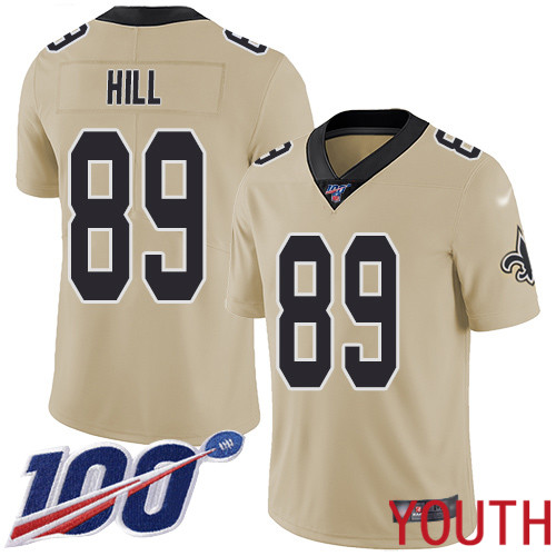 New Orleans Saints Limited Gold Youth Josh Hill Jersey NFL Football #89 100th Season Inverted Legend Jersey->youth nfl jersey->Youth Jersey